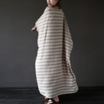 Johnature 2018 New Autumn Vintage Batwing Sleeve Striped Half Sleeve Loose Cotton Linen Robe Washed Long Maxi Dress