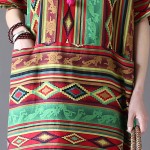 Johnature 2018 New National Original Design Short Sleeve Dress Geometric Stripes Pocket Design Loose Vintage Dress