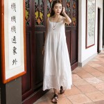 Johnature 2018 Summer New Women Casual Strap Dress Sleeveless Loose Solid Color Sweet Fresh Cotton Linen Brief Dress