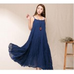 Johnature 2018 Summer New Women Casual Strap Dress Sleeveless Loose Solid Color Sweet Fresh Cotton Linen Brief Dress