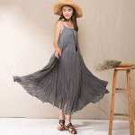 Johnature 2018 Summer New Women Casual Strap Dress Sleeveless Loose Solid Color Sweet Fresh Cotton Linen Brief Dress