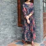 Johnature Women Floral Maxi Dress Vintage Long Sleeve Double Cotton Warm Loose 2018 Fall Winter New Comfortable Long Robes Dress