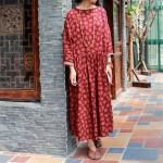 Johnature Women Floral Maxi Dress Vintage Long Sleeve Double Cotton Warm Loose 2018 Fall Winter New Comfortable Long Robes Dress