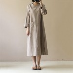 Johnature Women Linen Dress Brief 2018 Autumn New O-Neck Long Sleeve Pockets Original Loose Mori Girl Dress Vintage Casual