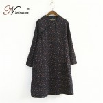 Johnature Women Print Floral Cotton Linen Dress Button 2017 Spring New Long Sleeve Chinese Style Stand Vintage Robe Casual Dress