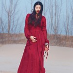 Johnature Women Red Dress Maxi Robe Plus Size 2017 Summer Nation Style Loose Red Dandage Dress Cotton Linen Fashion Beautiful