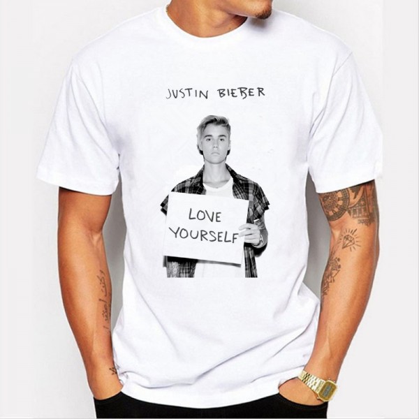 Justin bieber T-Shirt Men/Women Hip Hop hole Sleeve O-neck T Shirt Tee Brand clothing personality design big boy T shirt 74-4#