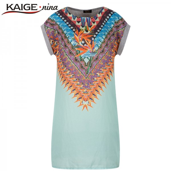 KAIGE NINA Fashion T-shirt Dress Women Casual vintage Print Mini Dress Summer O-neck Short Sleeve Plus Size Dress Vestidos 0762B