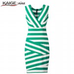 KAIGE NINA Spring Summer Autumn Fashion Dress Deep V-Neck Women Sexy Striped Sleeveless Dress Sheath Pencil Dress 2280