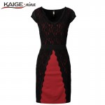 KAIGE NINA Spring Summer Autumn Fashion Foral Dress V-Neck Women Sexy Patchwork Lace Dress Sheath Pencil Dress 2281