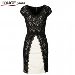 KAIGE NINA Spring Summer Autumn Fashion Foral Dress V-Neck Women Sexy Patchwork Lace Dress Sheath Pencil Dress 2281