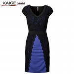 KAIGE NINA Spring Summer Autumn Fashion Foral Dress V-Neck Women Sexy Patchwork Lace Dress Sheath Pencil Dress 2281