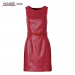 KAIGE NINA Women Fashion PU Leather Dress Slim O-Neck Sleeveless 2 Colors Casual Mini Dress Sashes Sexy Vestidos 2244