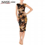 KAIGE NINA Women Sexy Autumn&Winter Print Dress Casual Knee-Length Fashion Dress Backless Slim Plus Size Vintage Vestido 2157