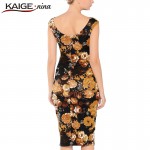 KAIGE NINA Women Sexy Autumn&Winter Print Dress Casual Knee-Length Fashion Dress Backless Slim Plus Size Vintage Vestido 2157