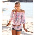 KAYWIDE 2016 New Summer Beach style T Shirts Slash-Neck Half Sleeve Strapless Floral Print T-shirt Loose Sexy Tee Women Tops