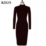 KIGO Kim Kardashian Dress Autumn Black Turtleneck Solid Vestidos Femininos Party Dress Sexy Long Sleeve Bodycon Bandage Dress