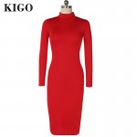 KIGO Kim Kardashian Dress Autumn Black Turtleneck Solid Vestidos Femininos Party Dress Sexy Long Sleeve Bodycon Bandage Dress