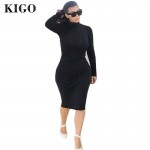 KIGO Kim Kardashian Dress Autumn Black Turtleneck Solid Vestidos Femininos Party Dress Sexy Long Sleeve Bodycon Bandage Dress