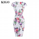 KIGO Summer Women Elegant Party Dresses Flower Print Pencil Sheath Bodycon Dress Vestidos Vintage Pin Up Retro 50s Dress K40