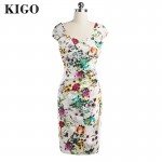 KIGO Summer Women Elegant Party Dresses Flower Print Pencil Sheath Bodycon Dress Vestidos Vintage Pin Up Retro 50s Dress K40