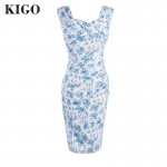 KIGO Summer Women Elegant Party Dresses Flower Print Pencil Sheath Bodycon Dress Vestidos Vintage Pin Up Retro 50s Dress K40