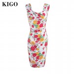 KIGO Summer Women Elegant Party Dresses Flower Print Pencil Sheath Bodycon Dress Vestidos Vintage Pin Up Retro 50s Dress K40