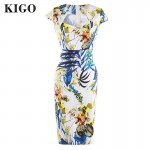 KIGO Summer Women Elegant Party Dresses Flower Print Pencil Sheath Bodycon Dress Vestidos Vintage Pin Up Retro 50s Dress K40