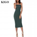 KIGO Women Party Bodycon Dress Vestidos Bandage Night Sleeveless Sexy Club Dress Green Slash Neck Tube Dress Sexy K2026