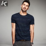 KUEGOU Summer Mens Fashion T Shirts 100% Cotton Blue Striped Brand Clothing Man's Short Sleeve T Shirts Male Wear Tops Tees 8123