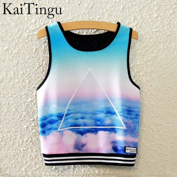 KaiTingu 2016 Brand New Fashion Women Sleeveless Sky Print Crop Top Cropped Tops Casual Top Fitness Women Vest Tank Tops