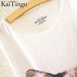 KaiTingu 2017 Brand New Fashion Spring Summer Harajuku O-Neck Short Sleeve T Shirt Women Tops Cat Printed T-shirt Free Shipping