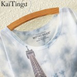 KaiTingu 2017 Brand New Fashion Spring Summer Harajuku Short Sleeve T Shirt Women Tops Eiffel Tower Printed T-shirt White Cloth