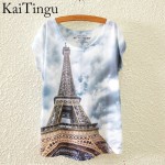 KaiTingu 2017 Brand New Fashion Spring Summer Harajuku Short Sleeve T Shirt Women Tops Eiffel Tower Printed T-shirt White Cloth