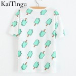 KaiTingu Brand 2017 New Fashion Vintage Summer Style Harajuku T Shirt Women Clothes Tops Emoji Funny Tee Shirts Ice Cream Print