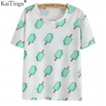 KaiTingu Brand 2017 New Fashion Vintage Summer Style Harajuku T Shirt Women Clothes Tops Emoji Funny Tee Shirts Ice Cream Print