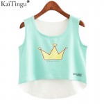 KaiTingu New 2017 Fashion Women Crop Top Sleeveless Cat Princess Print Summer Casual Top Women Short Cropped Tops Vest Tank Tops