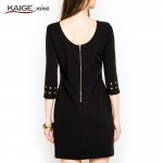 KaigeNina New Fashion Hot Sale Lady Casual Solid Natural O-Neck Knee-Length Appliques Straight Women Dress 1198