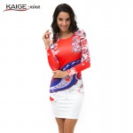 KaigeNina New Fashion Hot Sale Women Flower Natural Simple Printing Cloth O-Neck Mid-Calf Chiffon Dress 1181