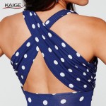 Kaige.Nina New Retro-Chic Fashion Summer style Women Bodycon Dress Sleeveless Blue Polka Dot Print Elegant Party Dress Plus Size