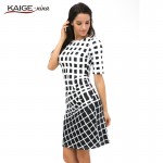 Kaige.Nina New Sale Womens Summer Elegant Tartan O Neck Tunic Wear To Work Business Casual Party Pencil Sheath Dress 2184