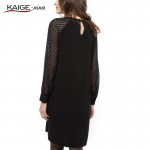 Kaige.Nina New Women's Fashion Sexy Black Pure Color Long Sleeve Lace Decoration Straight And Knees In The Summer Dress 1238