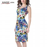 Kaige.Nina New Women's Vestidos Fashion Printing Sleeveless Tank Sleeve V-neck Straight Knee-length Summer Dress 1600