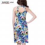 Kaige.Nina New Women's Vestidos Fashion Printing Sleeveless Tank Sleeve V-neck Straight Knee-length Summer Dress 1600