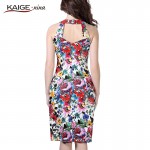 Kaige.Nina New Women's Vestidos Fashion Printing Sleeveless Tank Sleeve V-neck Straight Knee-length Summer Dress 1600