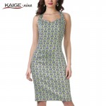 Kaige.Nina New Women's Vestidos Fashion Printing Sleeveless Tank Sleeve V-neck Straight Knee-length Summer Dress 1600