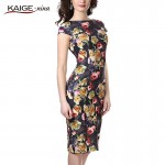 Kaige.Nina New Women's Vestidos Fashion Printing Style Short Sleeves O-Neck No Decoration Tight Knee-length Summer Dress 1605