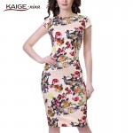 Kaige.Nina New Women's Vestidos Fashion Printing Style Short Sleeves O-Neck No Decoration Tight Knee-length Summer Dress 1605