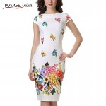 Kaige.Nina New Women's Vestidos Fashion Printing Style Short Sleeves O-Neck No Decoration Tight Knee-length Summer Dress 1605