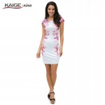 Kaige.Nina Women Summer Elegant Tartan Floral Print Tunic Work Business Casual Party Bodycon Pencil Sheath Dress  2182